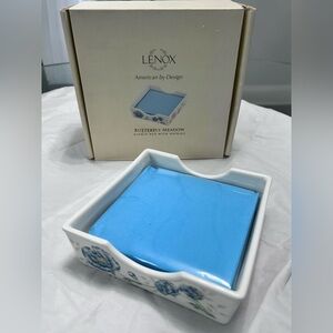 Lenox Butterfly Meadow Blue and White Napkin Holder with Napkins
